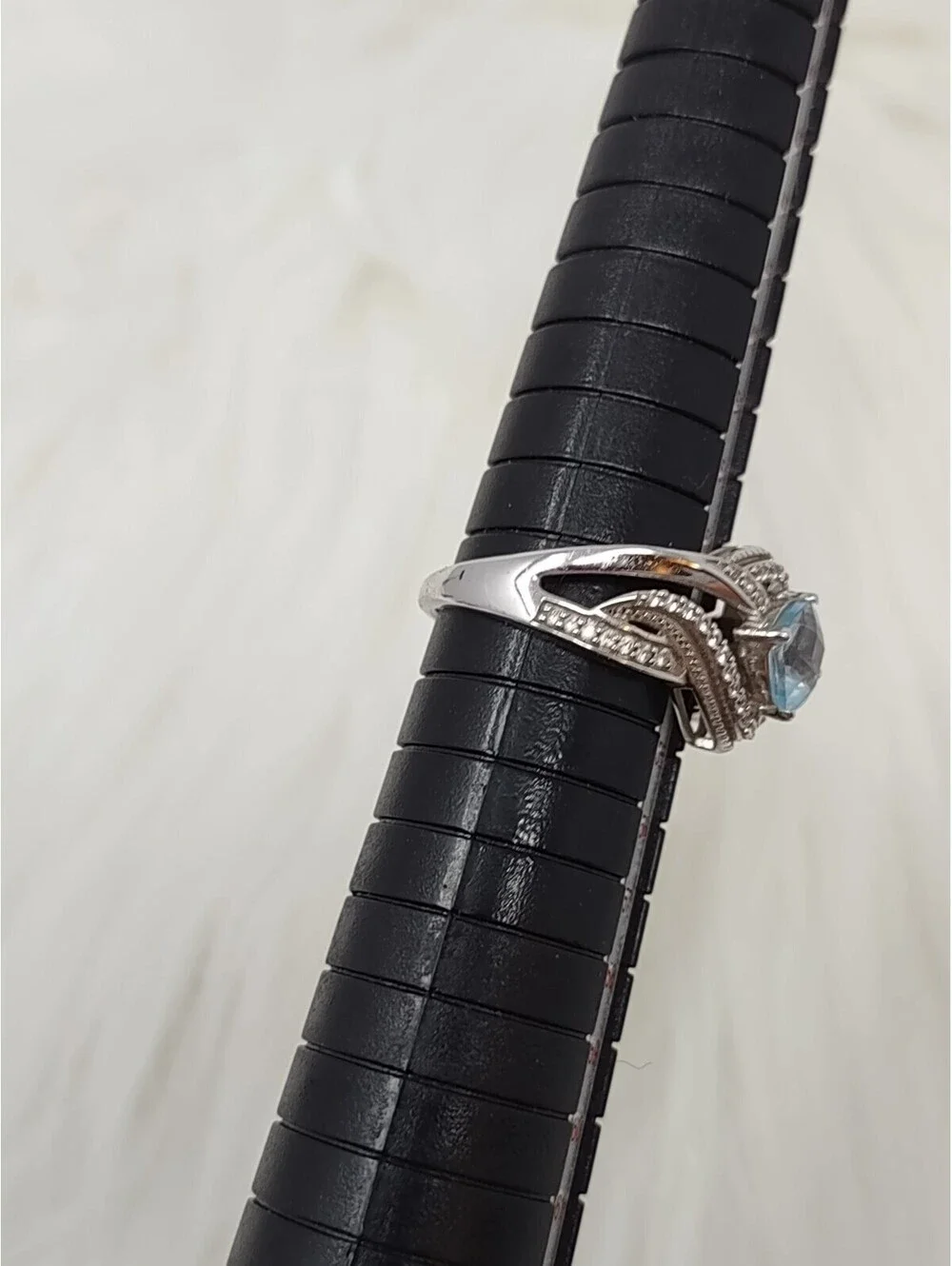 Sterling Silver 925 Blue Topaz White Sapphire Ring Size 7